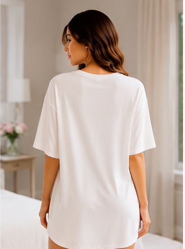 Women’s White “Be Kind” Printed Oversized Sleep T-Shirt Nightwear